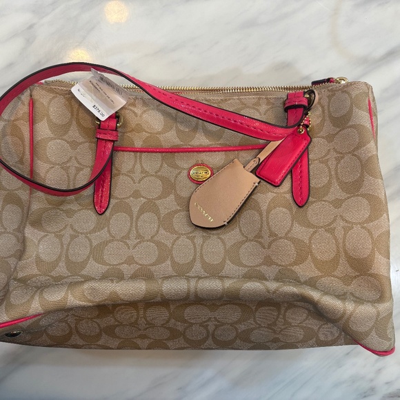 Coach Signature Handbag w/ Pomegranate Trim - Picture 1 of 8